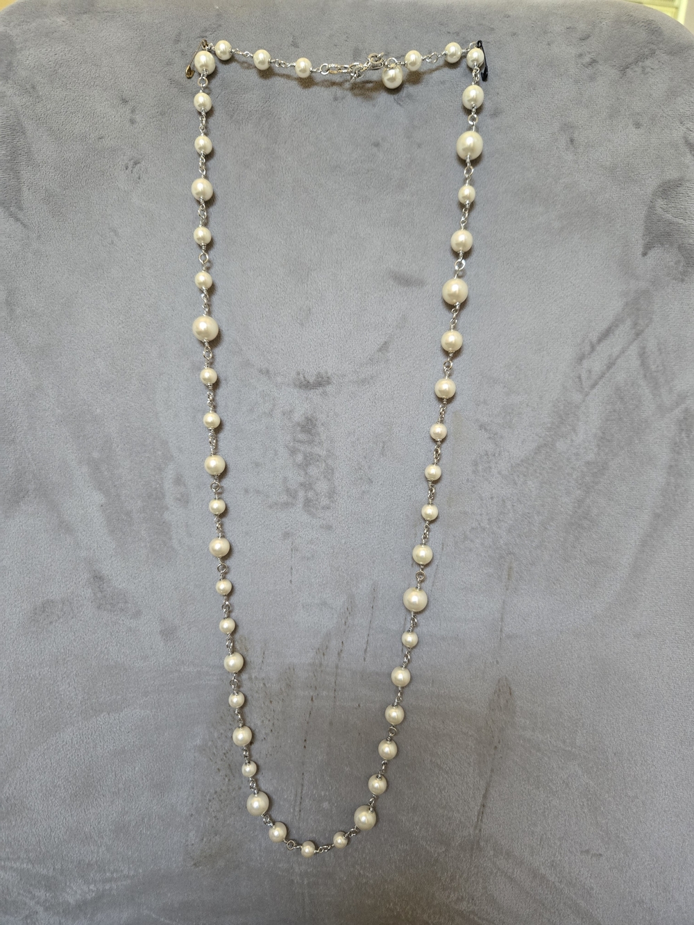 Classic Pearl Station Long Necklace - White Pearls